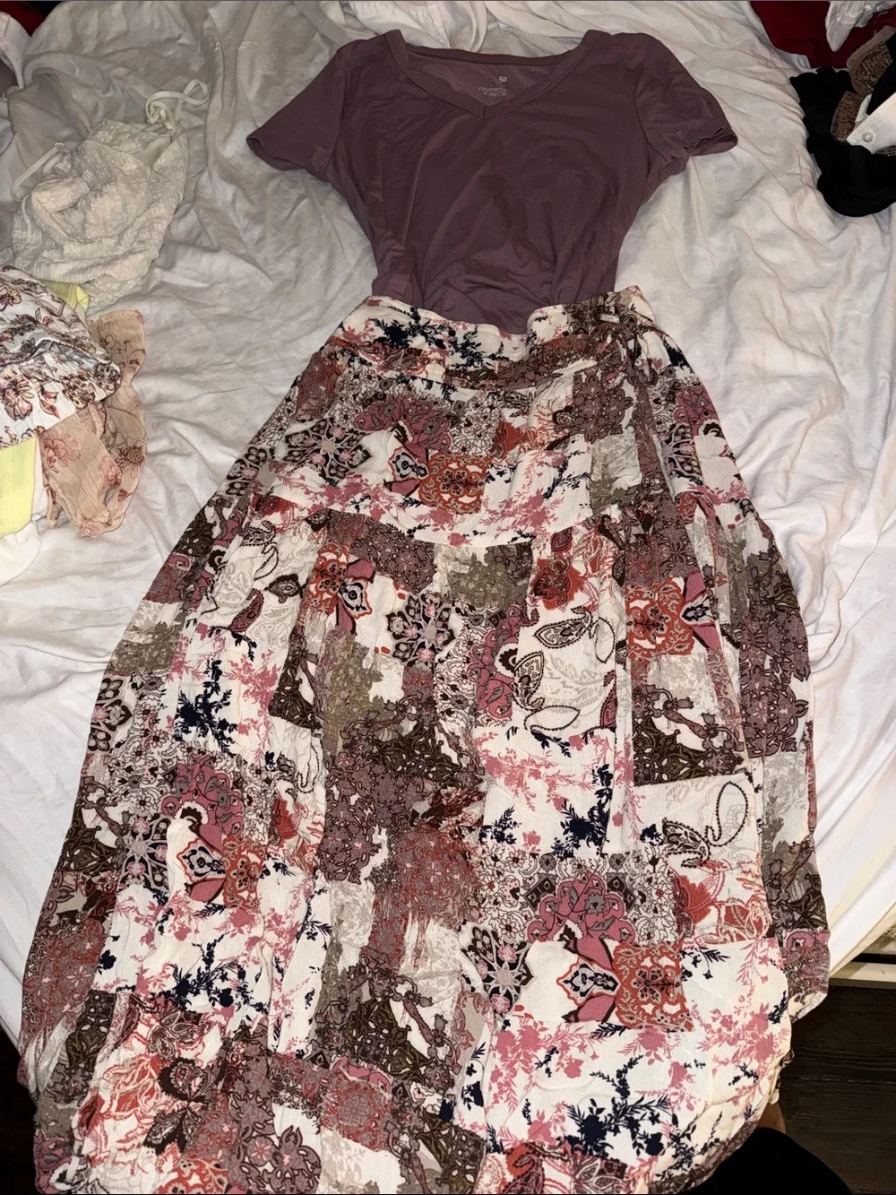 Women's Patchwork Floral Maxi Skirt - Pink Multi set